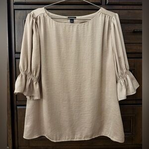 Ann Taylor Factory Champagne Women's Top - Elbow-Length Ruffle Sleeve - Size L